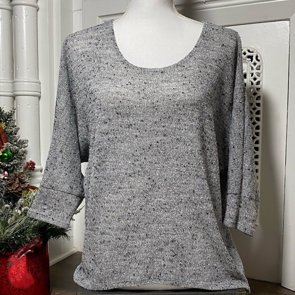 Alfani Crew Neck Batwing Sleeves Grey Knit Top - Size L